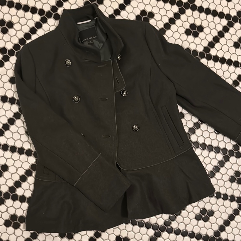 Banana Republic Black Pea Coat with Tailored Fit